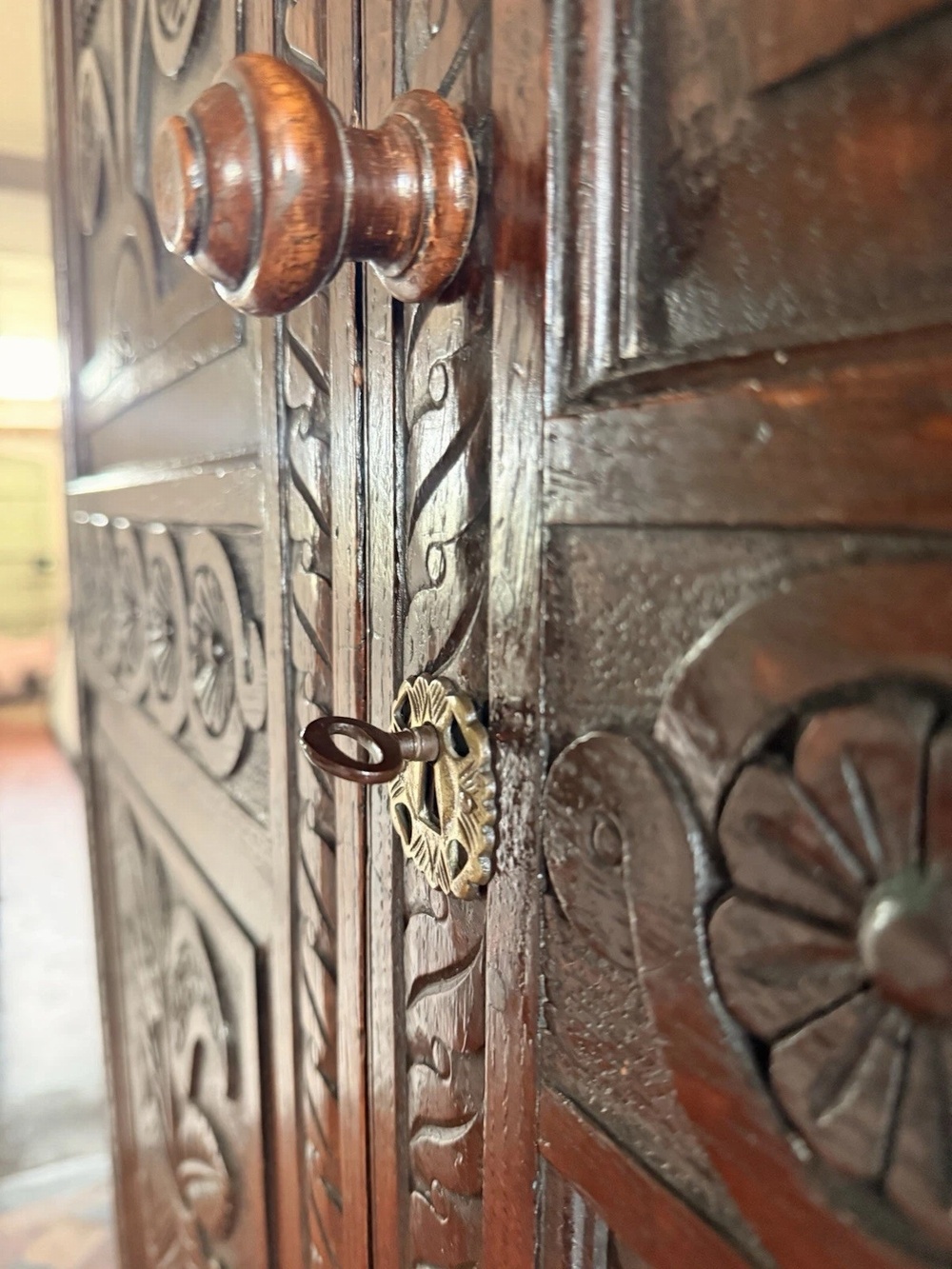 SOLD - Original Carved Antique English Oak Livery Cupboard Hall Wardrobe Circa 1870