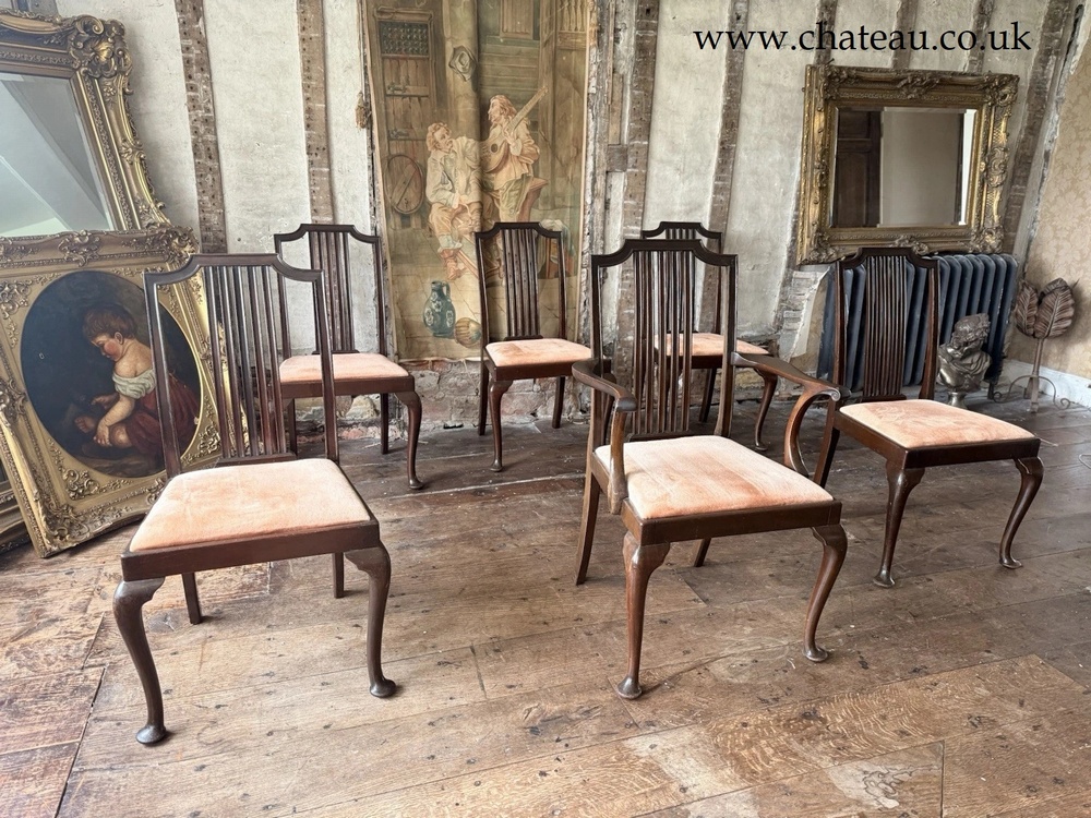Exceptional Quality Antique Dining Pink Velvet Drop-In Seats Chairs Waring and Gillow - Deansgate Manchester