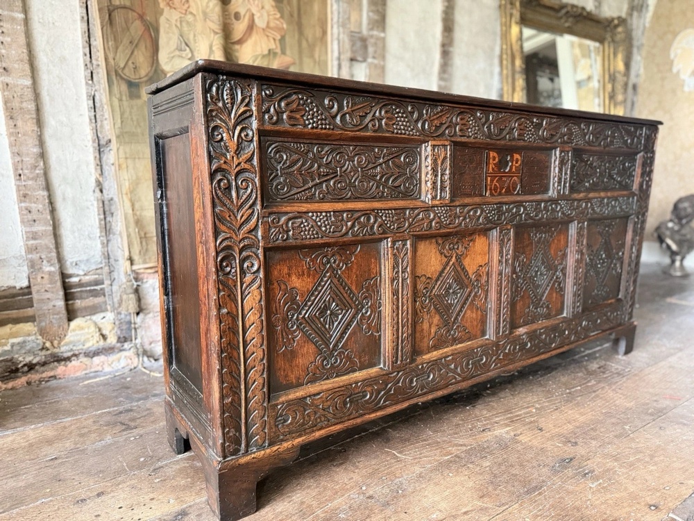 SOLD - Fine West Country (Somerset) Antique Oak Coffer Chest Dated 1670 Intialled RP