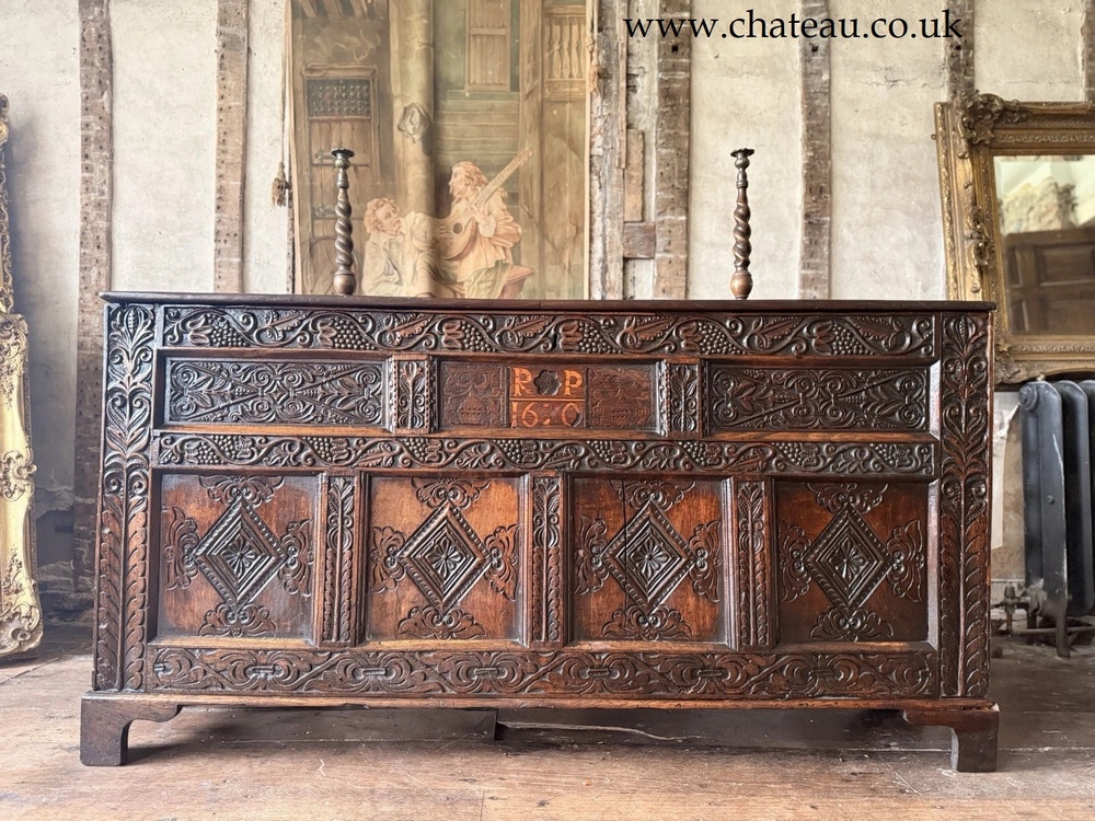 SOLD - Fine West Country (Somerset) Antique Oak Coffer Chest Dated 1670 Intialled RP
