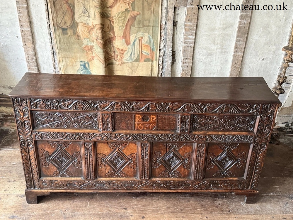 SOLD - Fine West Country (Somerset) Antique Oak Coffer Chest Dated 1670 Intialled RP