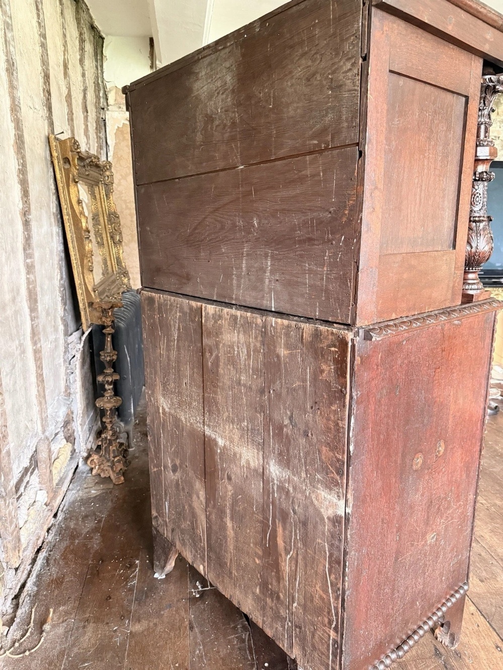 Antique Oak Victorian Jacobean Revival Dresser Hand Carved Chest On Stand 1870 C