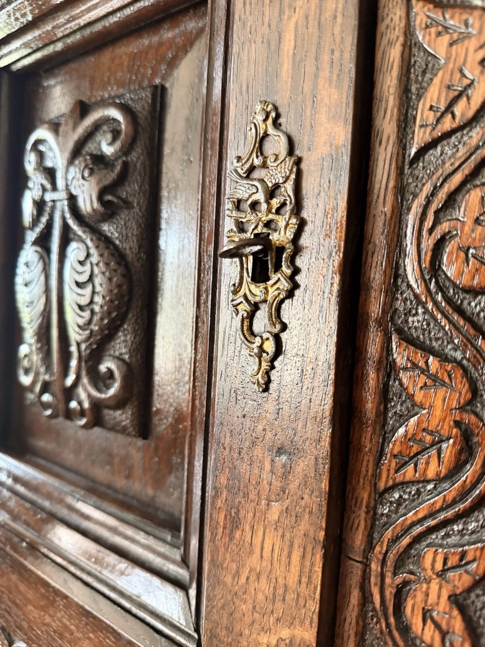 Antique Oak Victorian Jacobean Revival Dresser Hand Carved Chest On Stand 1870 C