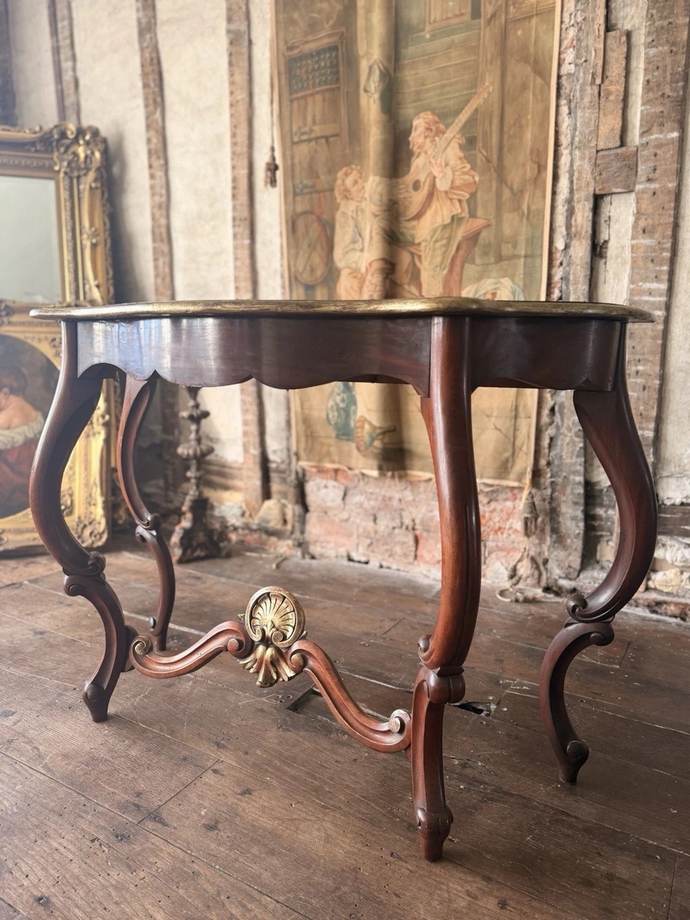Antique French Mahogany Ornate kissed w/Gold Sideboard Hall Console Table C1880