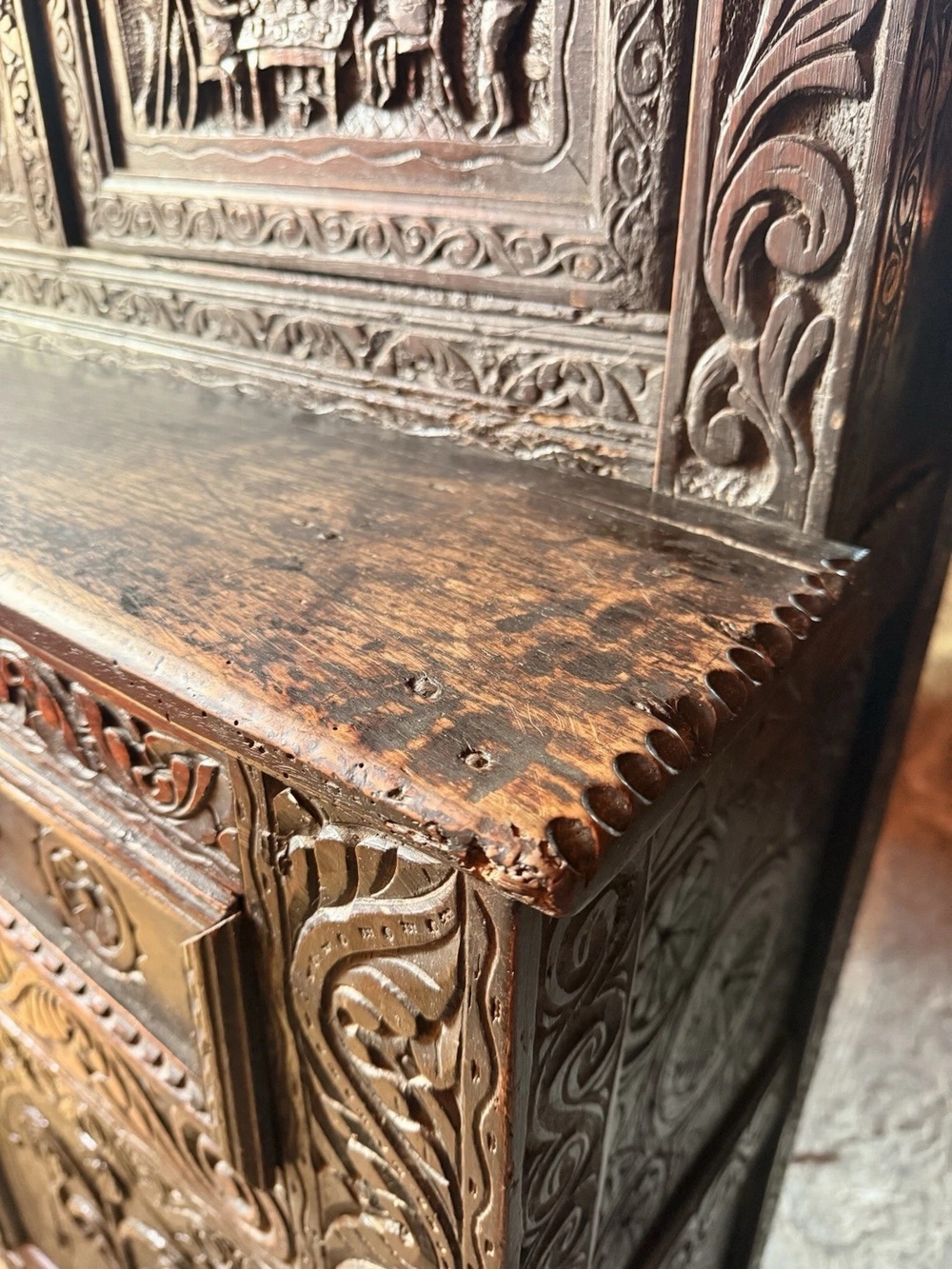 Rare Jacobean antique Oak Hand Carved Folk Art Cabinet Buffet Cupboard 1600's