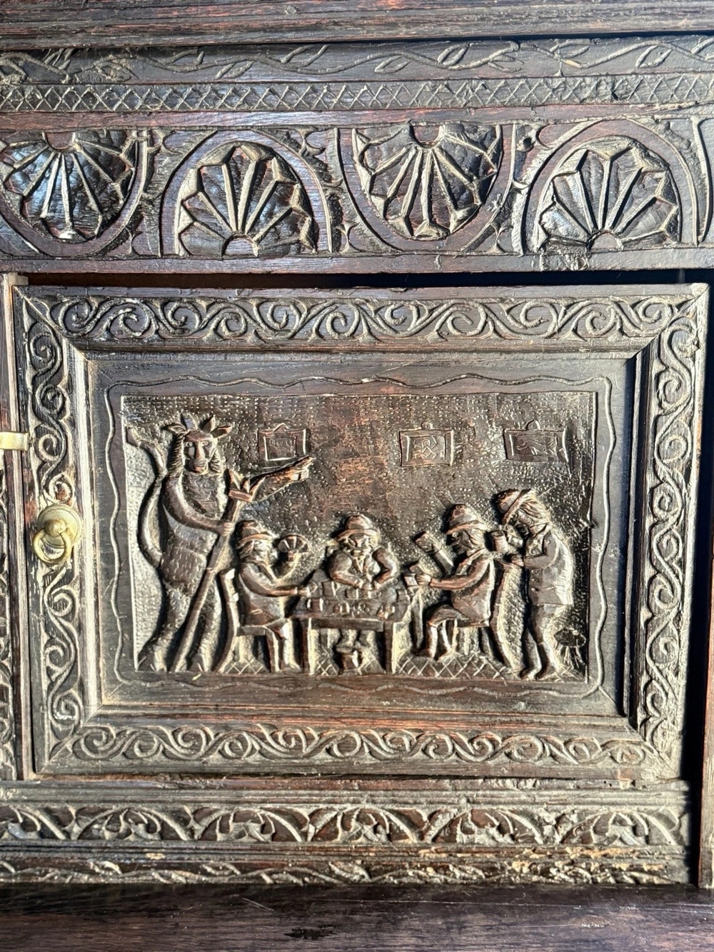 Rare Jacobean antique Oak Hand Carved Folk Art Cabinet Buffet Cupboard 1600's