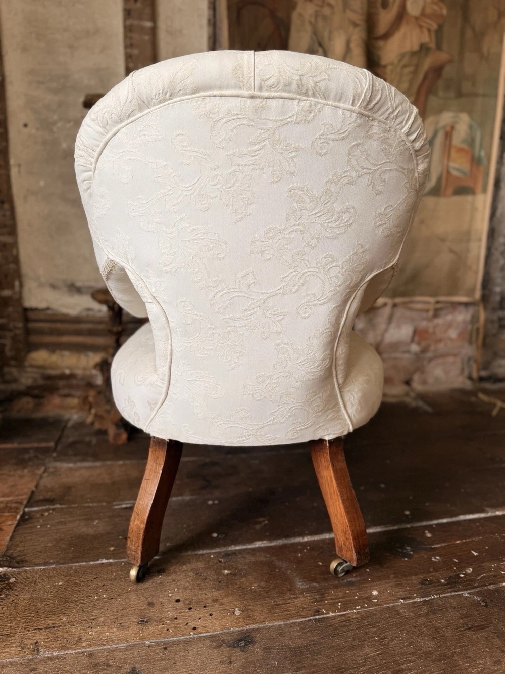 Antique Rosewood Ivory Cream Lady's Library Reading Fireside Nursing Armchair Chair - Recently re-upholstered