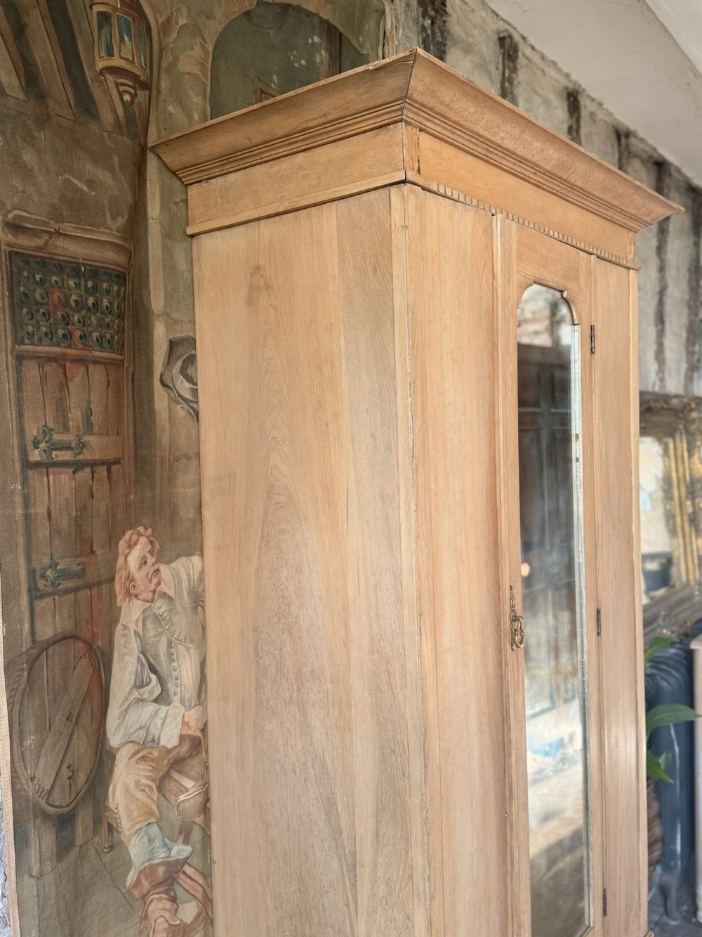 Rustic Farmhouse Antique pine Single Wardrobe with Drawer & Shelves 1890 C