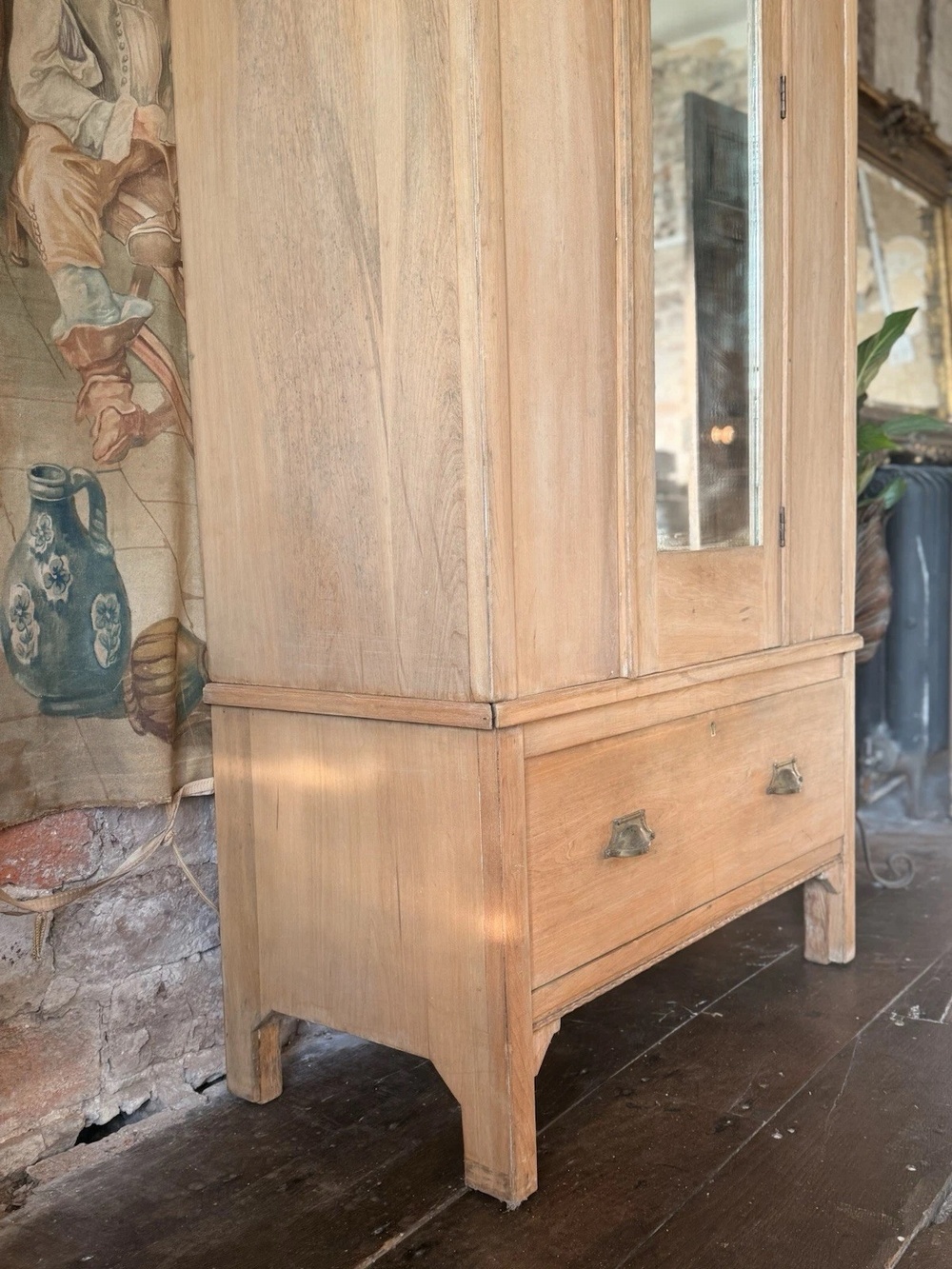 Rustic Farmhouse Antique pine Single Wardrobe with Drawer & Shelves 1890 C