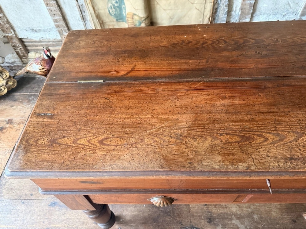 Antique Pitch Pine Rustic Farmhouse (Richard Smith) School Table Office Desk 1860 C