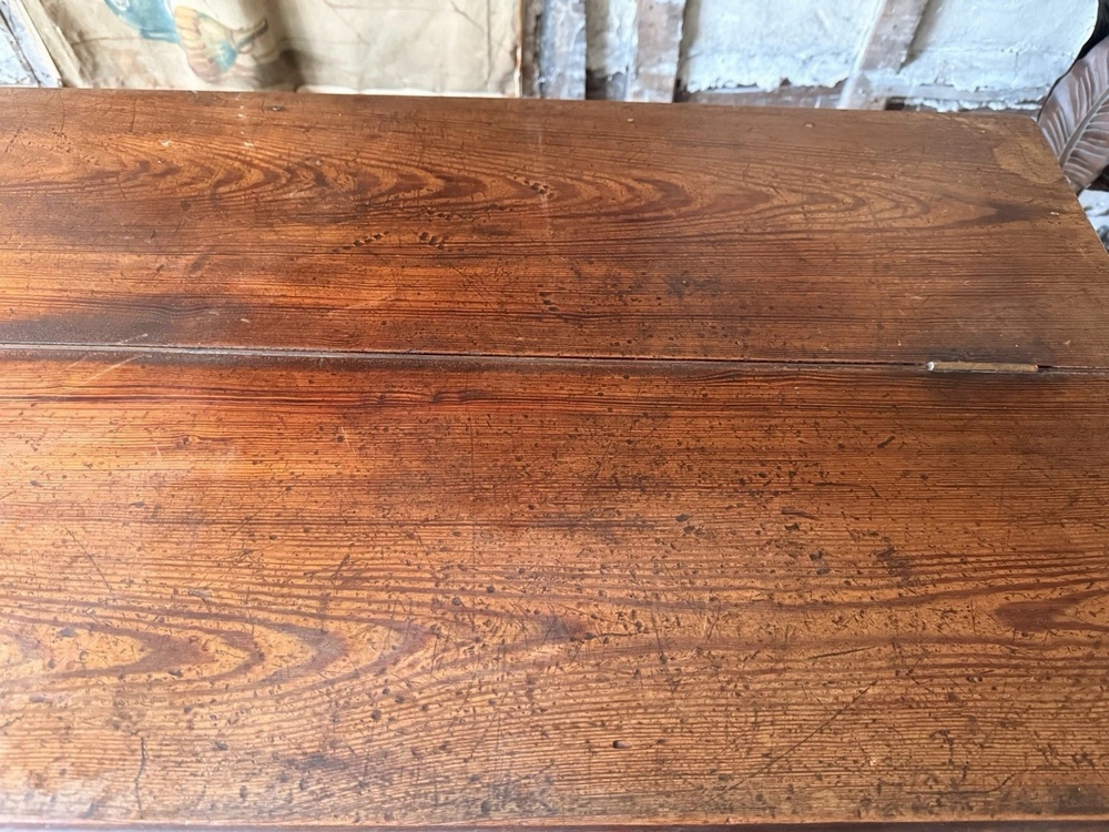 Antique Pitch Pine Rustic Farmhouse (Richard Smith) School Table Office Desk 1860 C