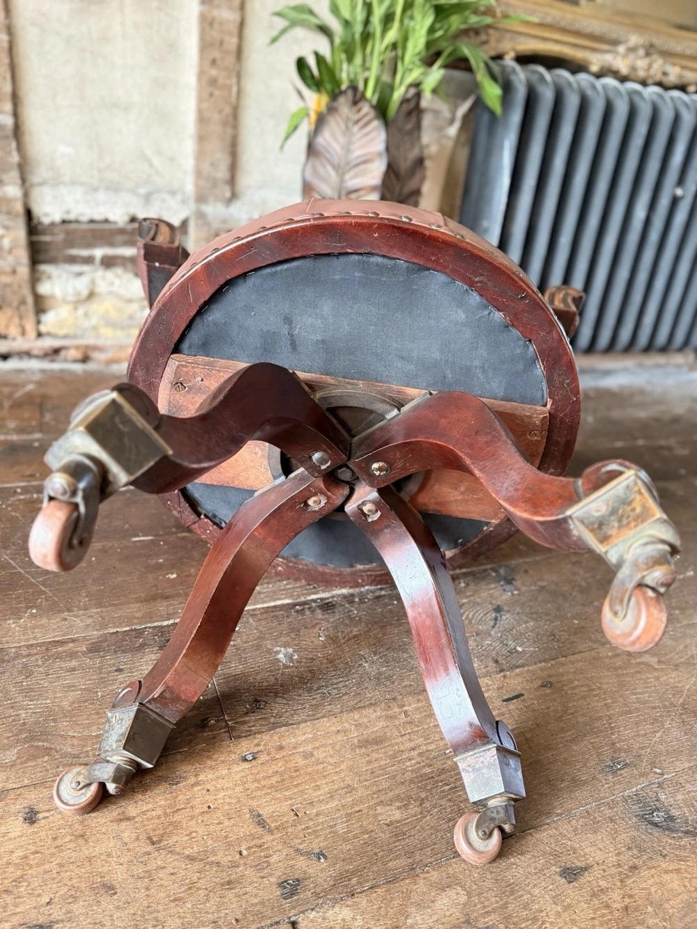Antique Mahogany Brown Leather Victorian Office Desk Horseshoe Chair 1880c