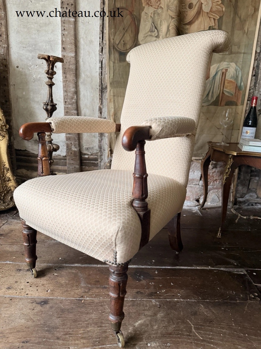 Antique William IV Rosewood Preux deux Fireplace Library Reading Armchair Chair