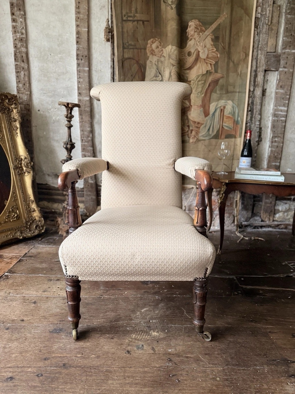 Antique William IV Rosewood Preux deux Fireplace Library Reading Armchair Chair