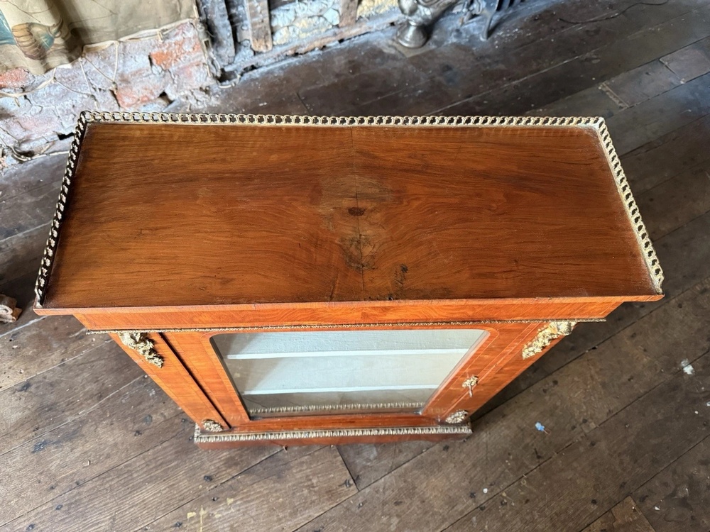 Exceptional Antique Walnut Glass English Pier Ormolu Cabinet w/ Gallery 1870