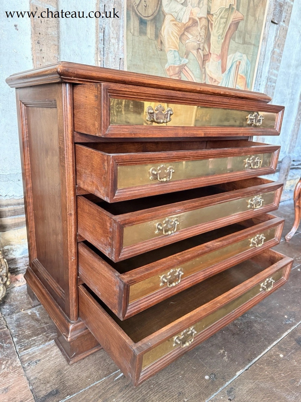 Vintage Rare Collectable Campaign Canalata Art Deco Brass inlays Chest Of Drawers 1960 C