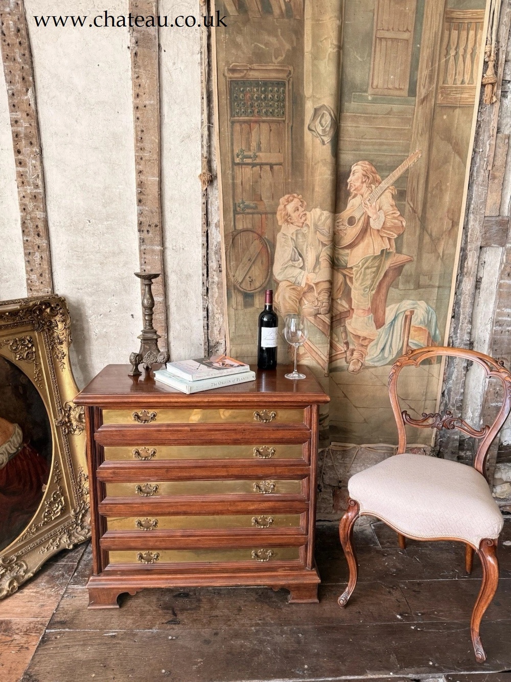 Vintage Rare Collectable Campaign Canalata Art Deco Brass inlays Chest Of Drawers 1960 C