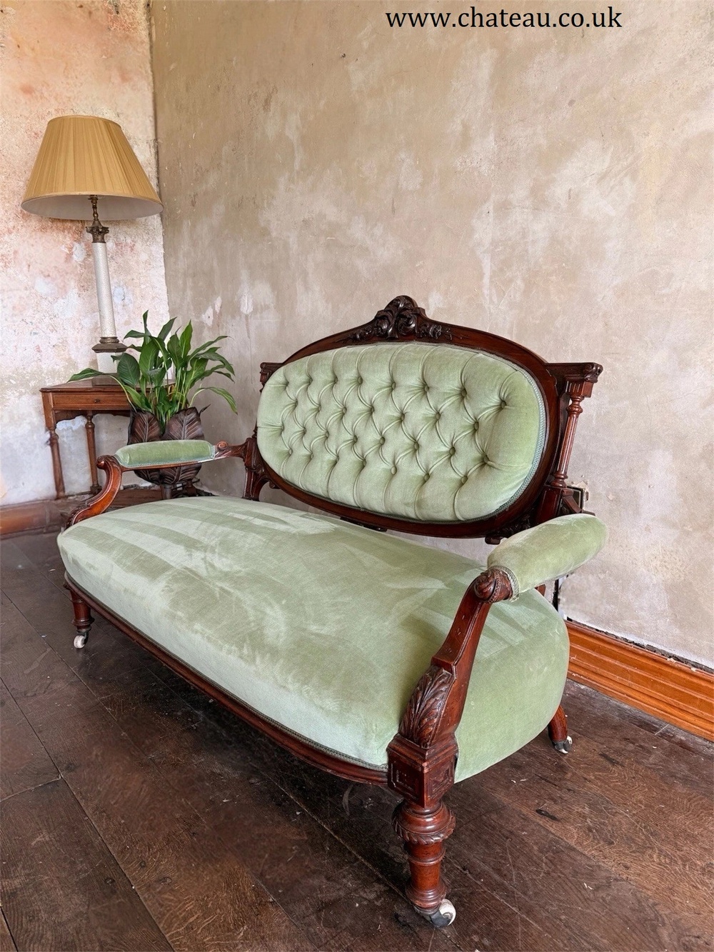 Original Antique Carved Pistachio Green Chaise Longue Salon Sofa England 1880 C