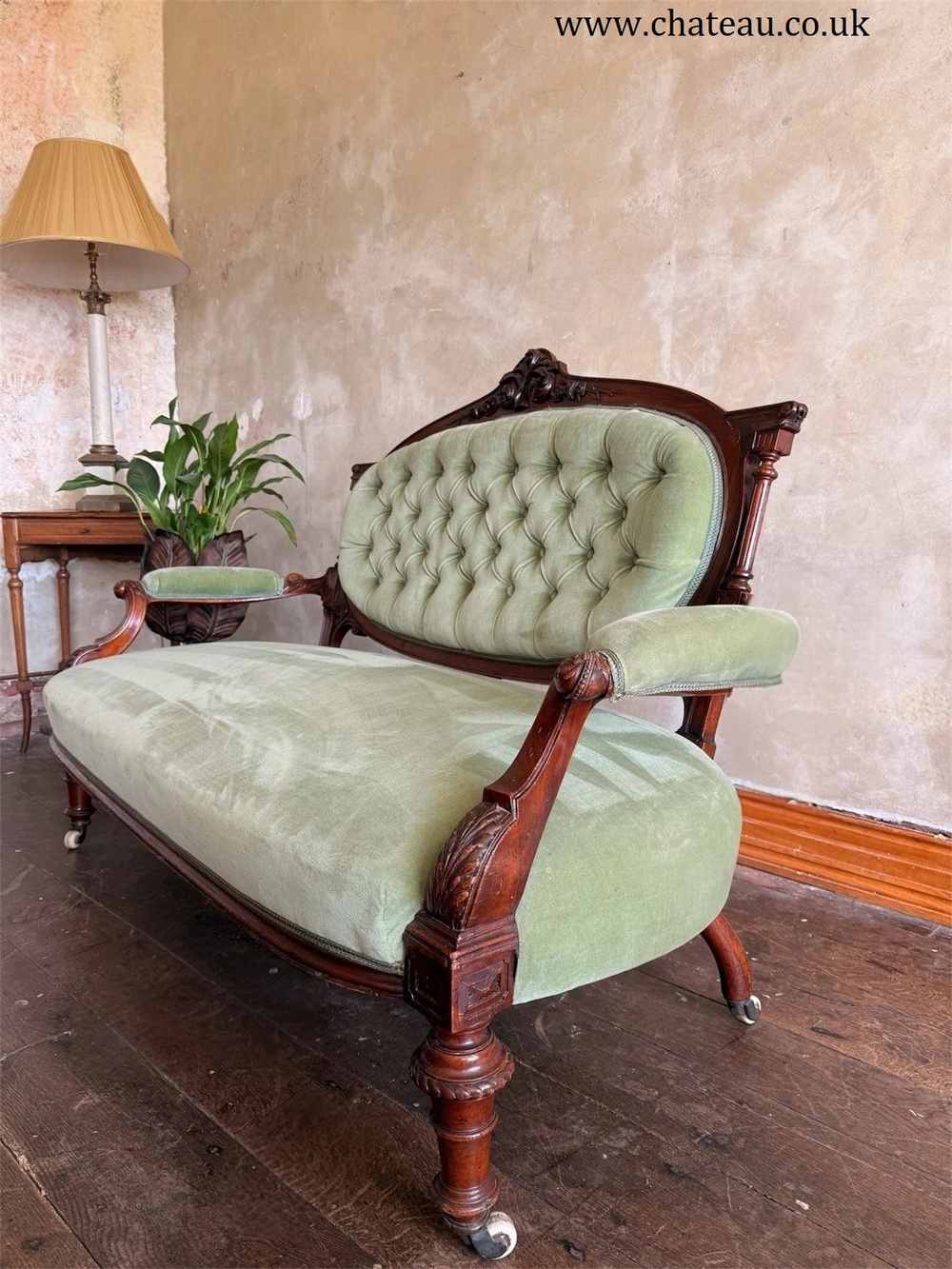 Original Antique Carved Pistachio Green Chaise Longue Salon Sofa England 1880 C