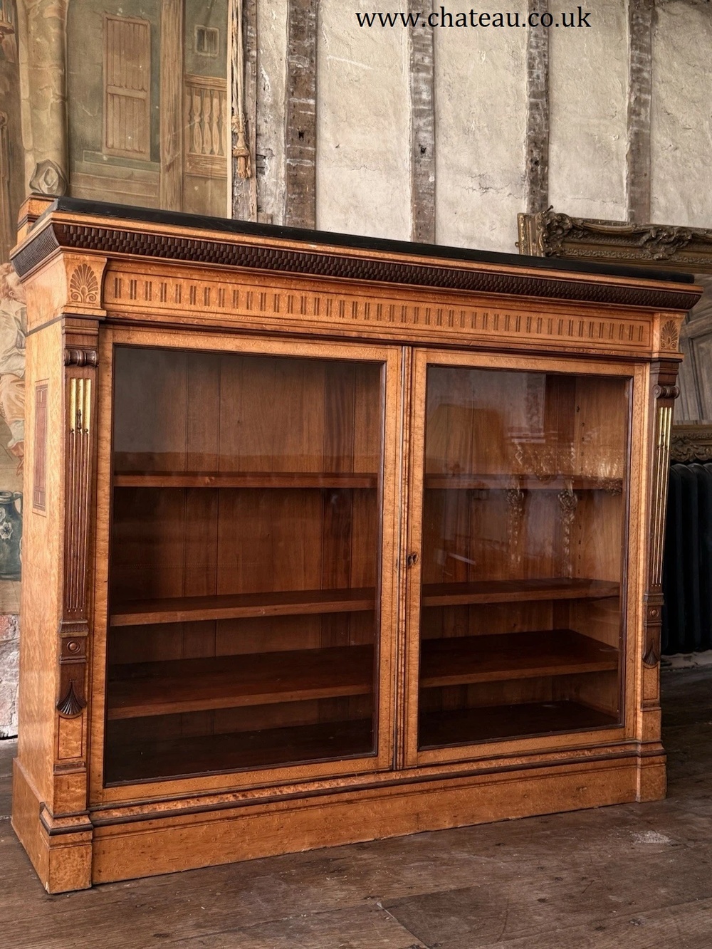 Lamb of Manchester Burr Walnut Antique Display Cabinet Sideboard - Granite Top