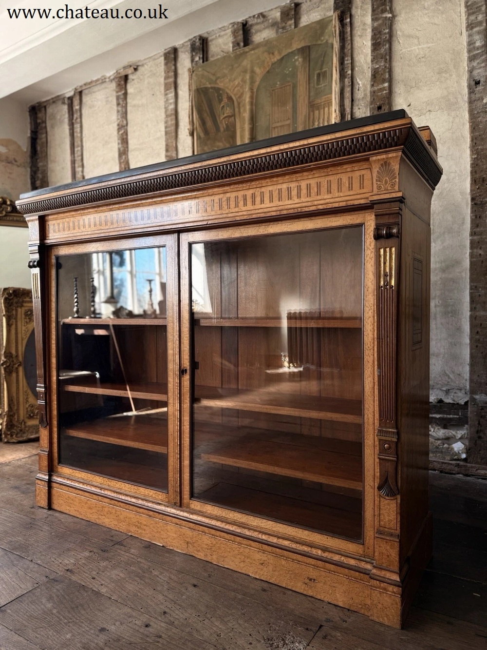 Lamb of Manchester Burr Walnut Antique Display Cabinet Sideboard - Granite Top