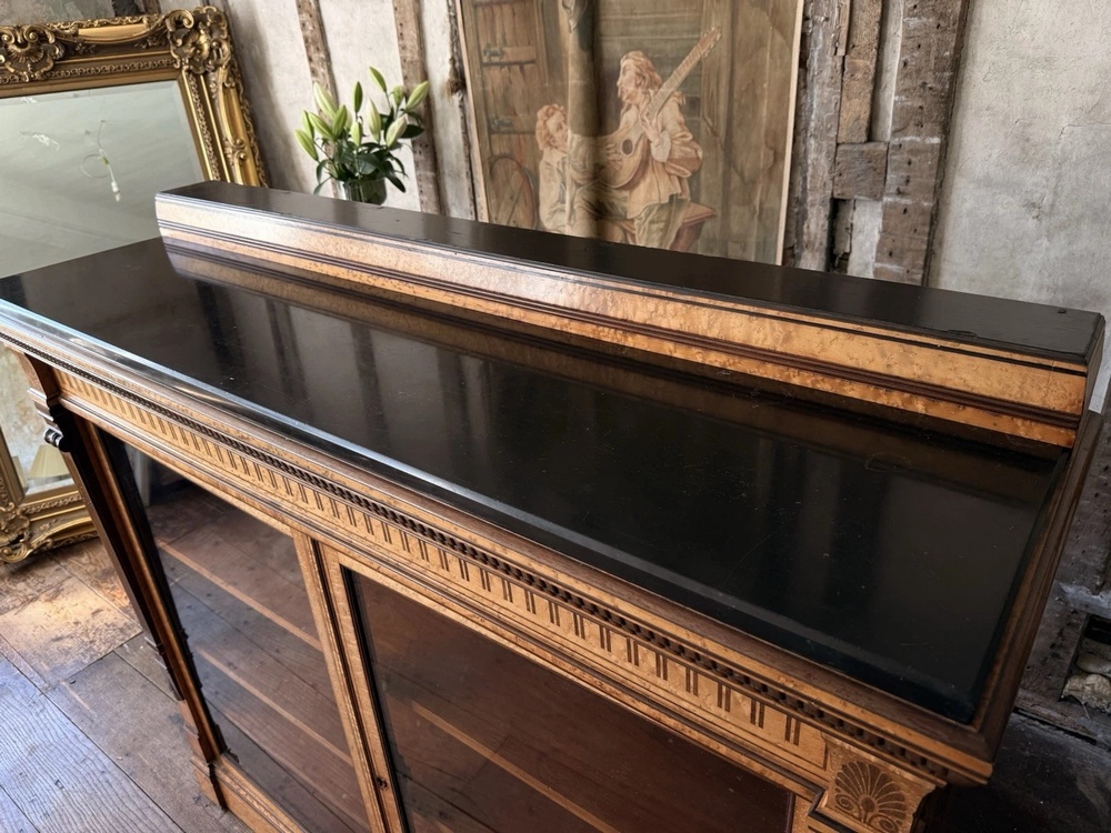 Lamb of Manchester Burr Walnut Antique Display Cabinet Sideboard - Granite Top