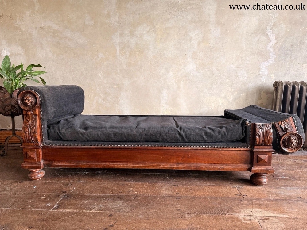 Rare Grey Black Antique Drop End Window Seat Daybed Chaise Longue Sofa 1880 C