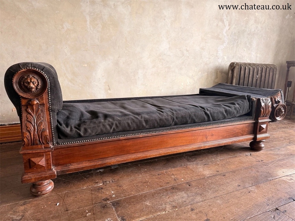 Rare Grey Black Antique Drop End Window Seat Daybed Chaise Longue Sofa 1880 C