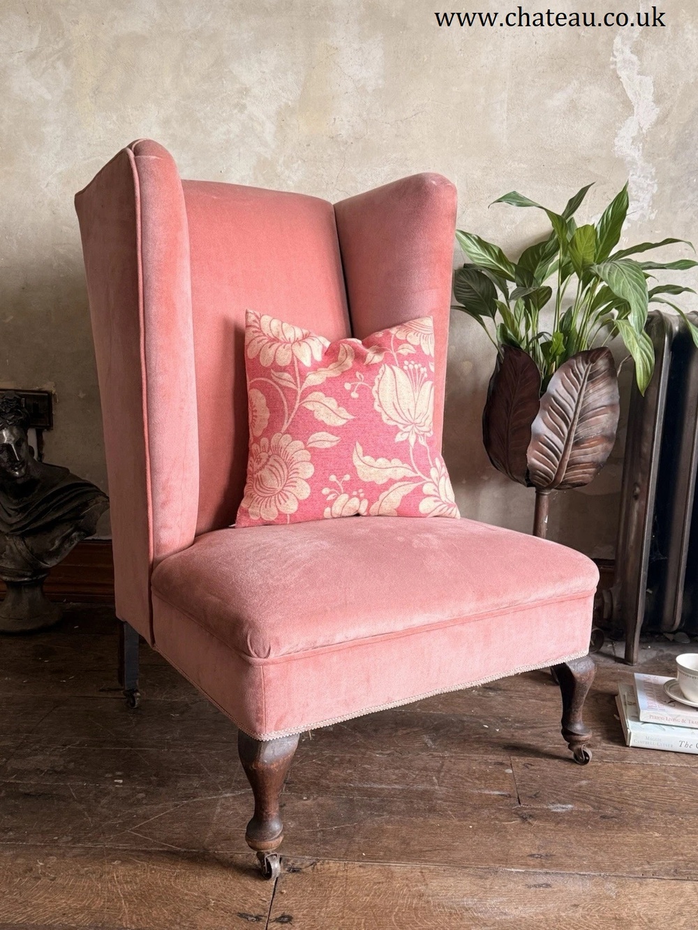 Rare Antique Mahogany (Horse Hair) Lady's Small Rose Pink High Wingback Chair