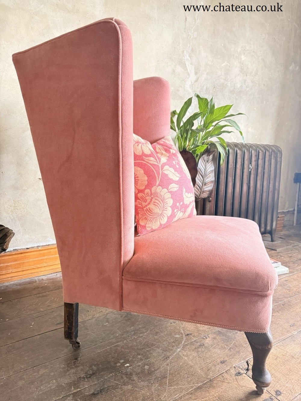 Rare Antique Mahogany (Horse Hair) Lady's Small Rose Pink High Wingback Chair
