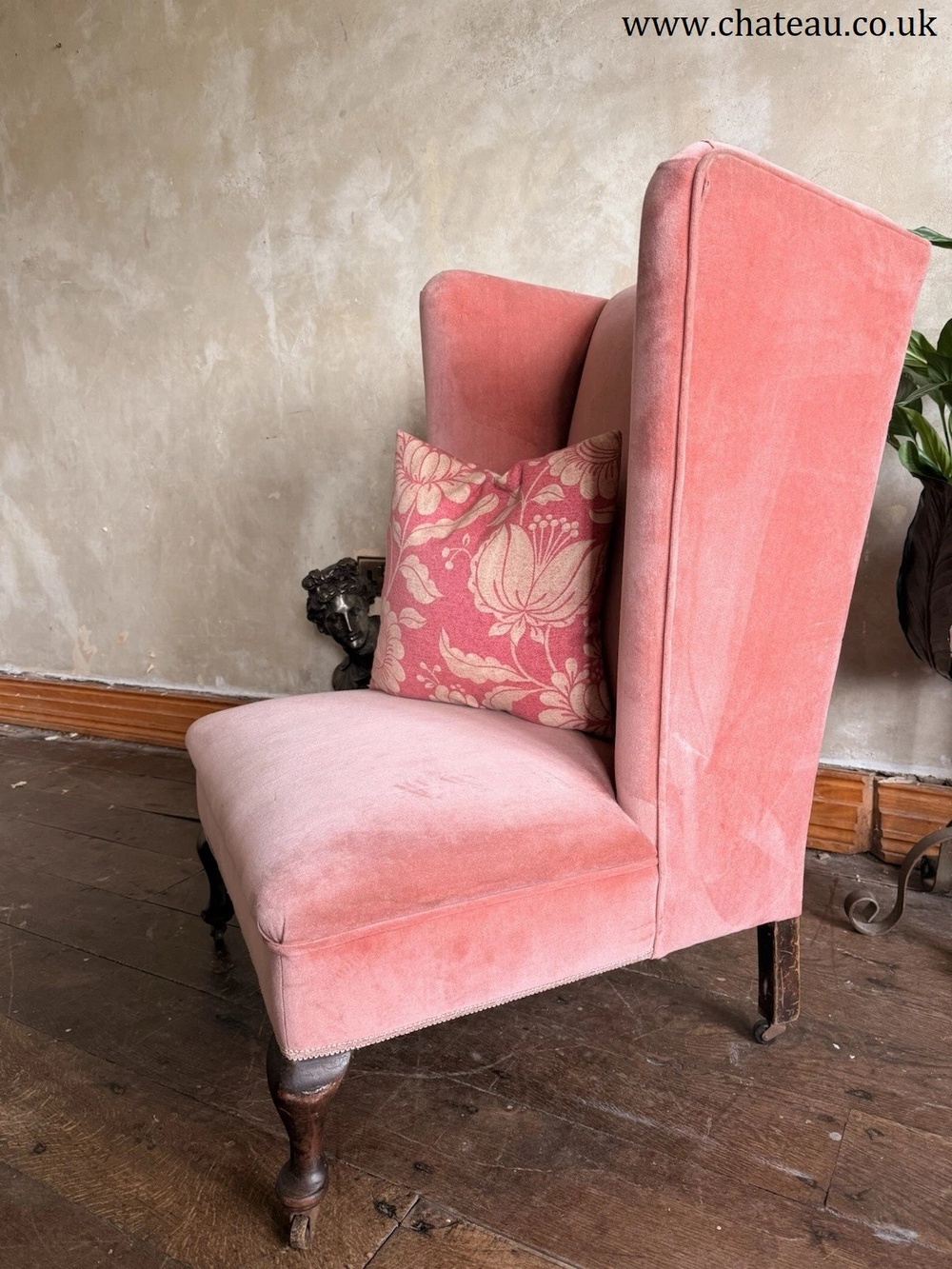Rare Antique Mahogany (Horse Hair) Lady's Small Rose Pink High Wingback Chair