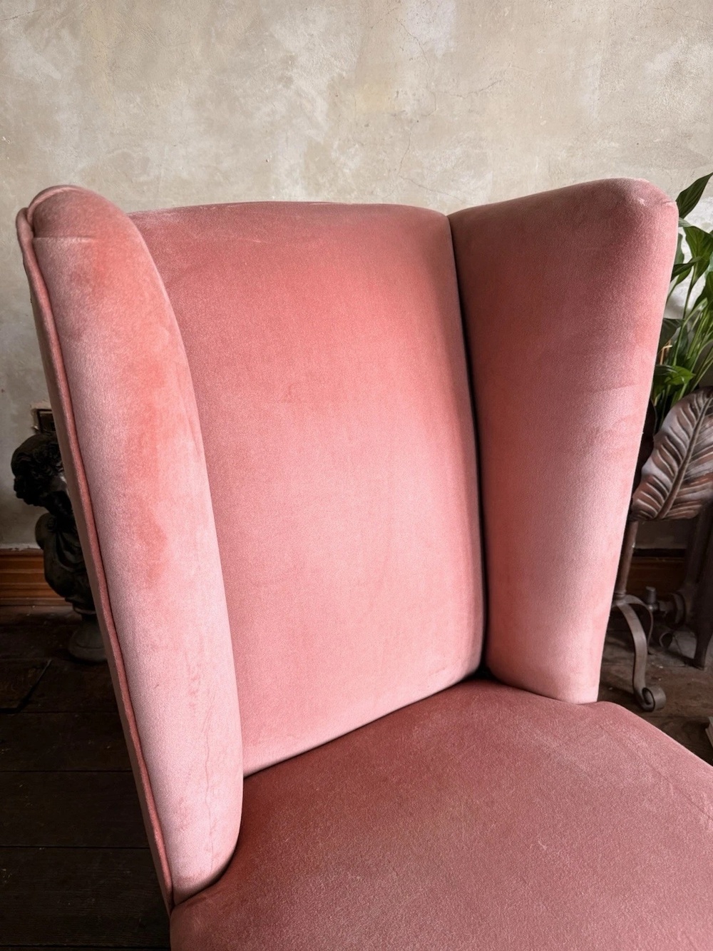 Rare Antique Mahogany (Horse Hair) Lady's Small Rose Pink High Wingback Chair