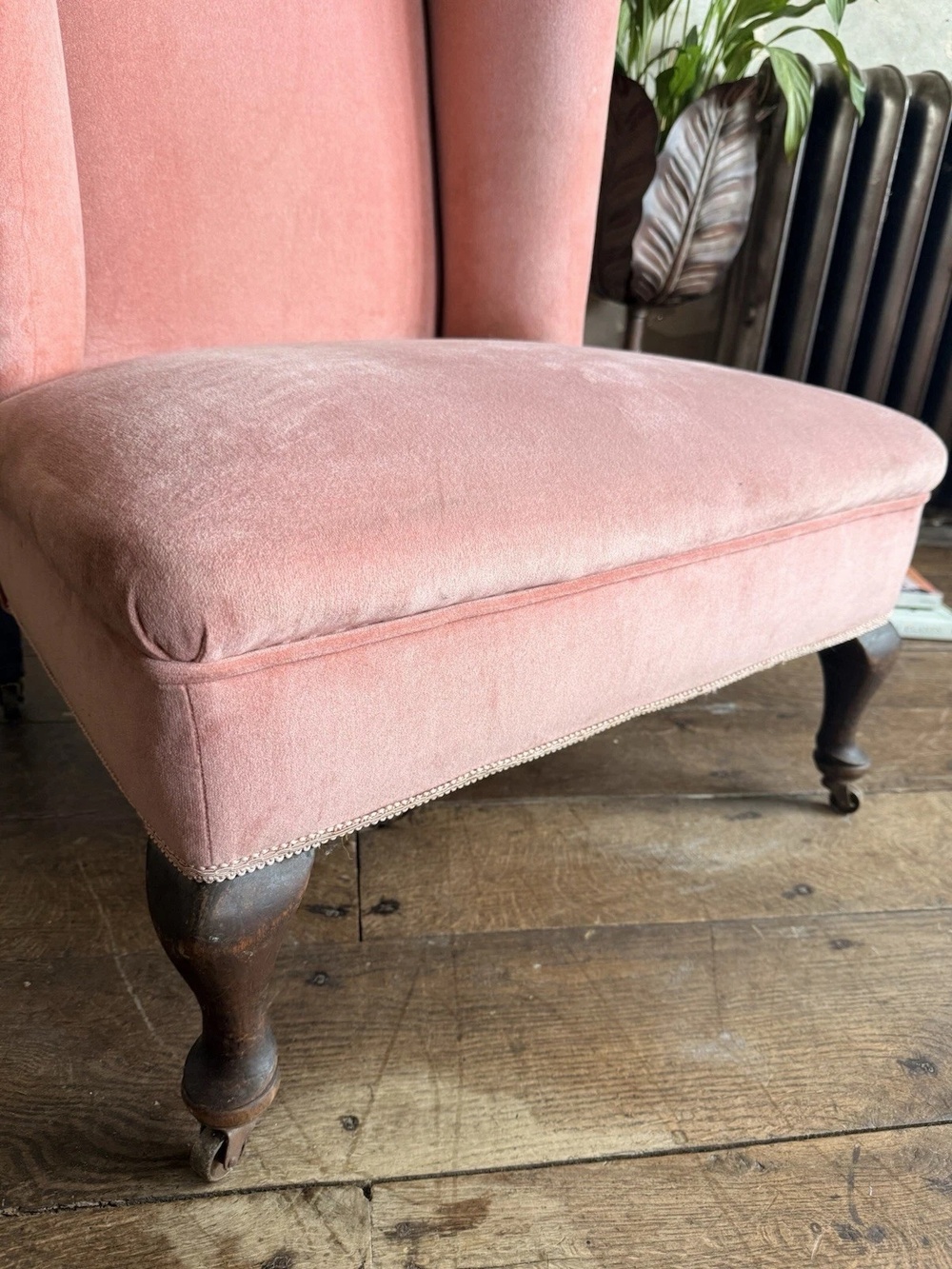 Rare Antique Mahogany (Horse Hair) Lady's Small Rose Pink High Wingback Chair