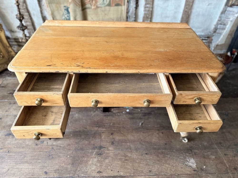 Original English Farmhouse Rustic Antique Pine Writing Office Table Desk 1860c