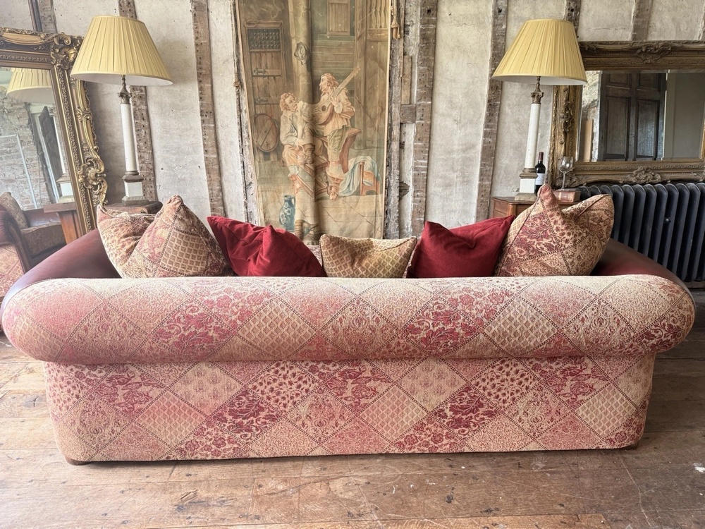 Vintage Tetrad Cleveland 4-Seater Ox Blood Tapestry Leather & Fabric Sofa Daybed