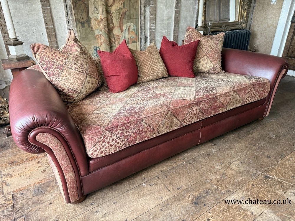 Vintage Tetrad Cleveland 4-Seater Ox Blood Tapestry Leather & Fabric Sofa Daybed