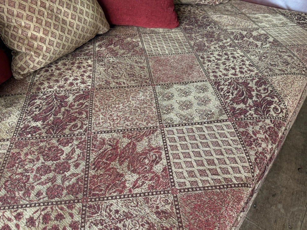 Vintage Tetrad Cleveland 4-Seater Ox Blood Tapestry Leather & Fabric Sofa Daybed