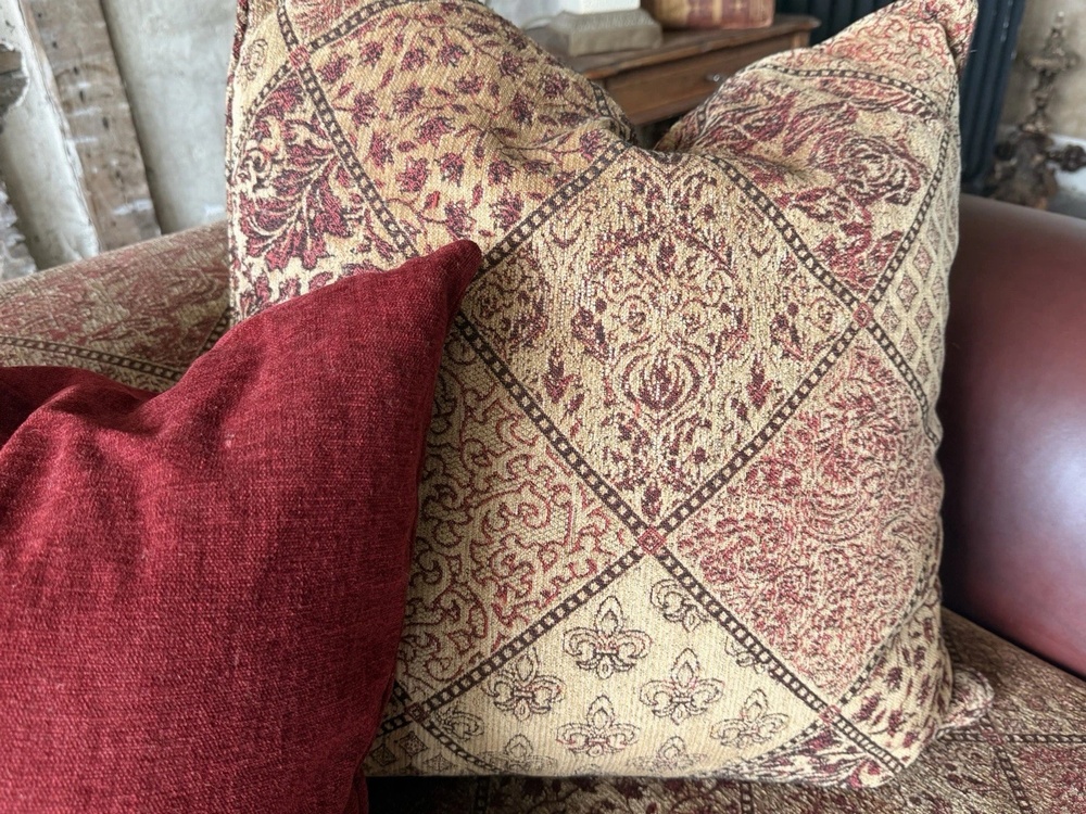 Vintage Tetrad Cleveland 4-Seater Ox Blood Tapestry Leather & Fabric Sofa Daybed
