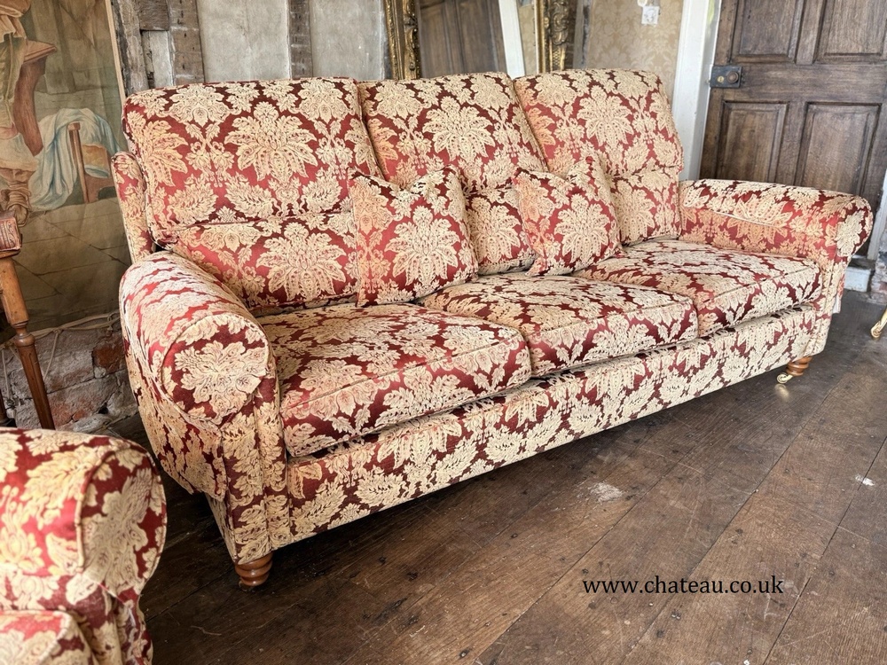 Duresta Southsea Oscar Russet Gold Damask Sofa Armchair 2 Piece Suite - Handmade in England