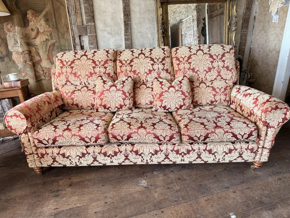 Duresta Southsea Oscar Russet Gold Damask Sofa Armchair 2 Piece Suite - Handmade in England