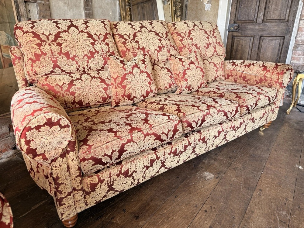 Duresta Southsea Oscar Russet Gold Damask Sofa Armchair 2 Piece Suite - Handmade in England