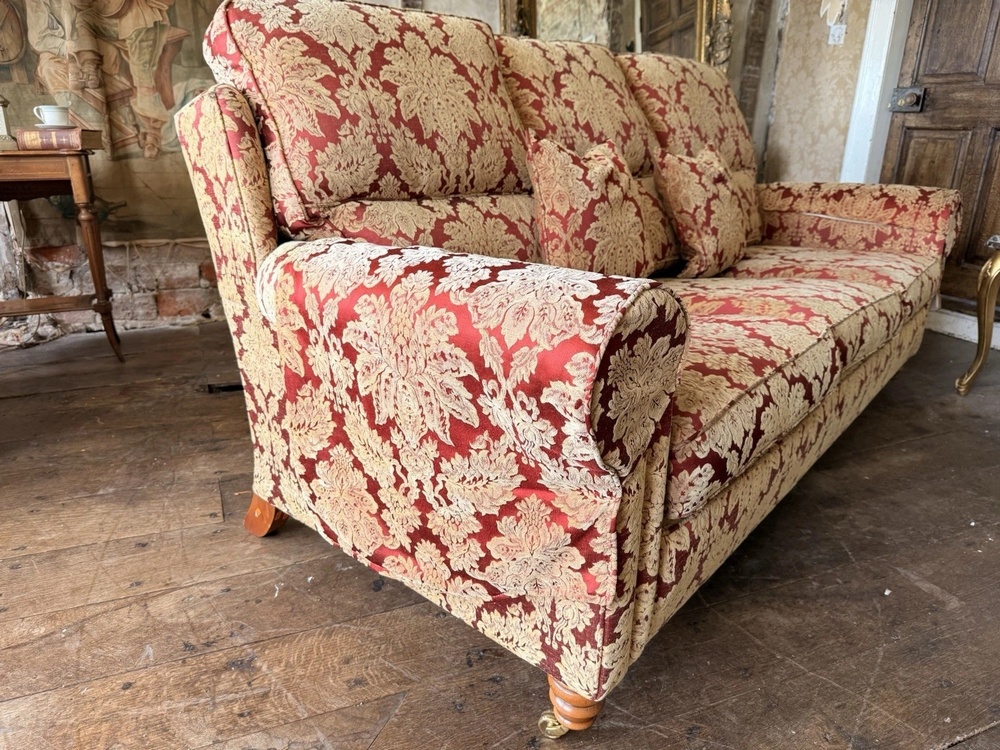 Duresta Southsea Oscar Russet Gold Damask Sofa Armchair 2 Piece Suite - Handmade in England