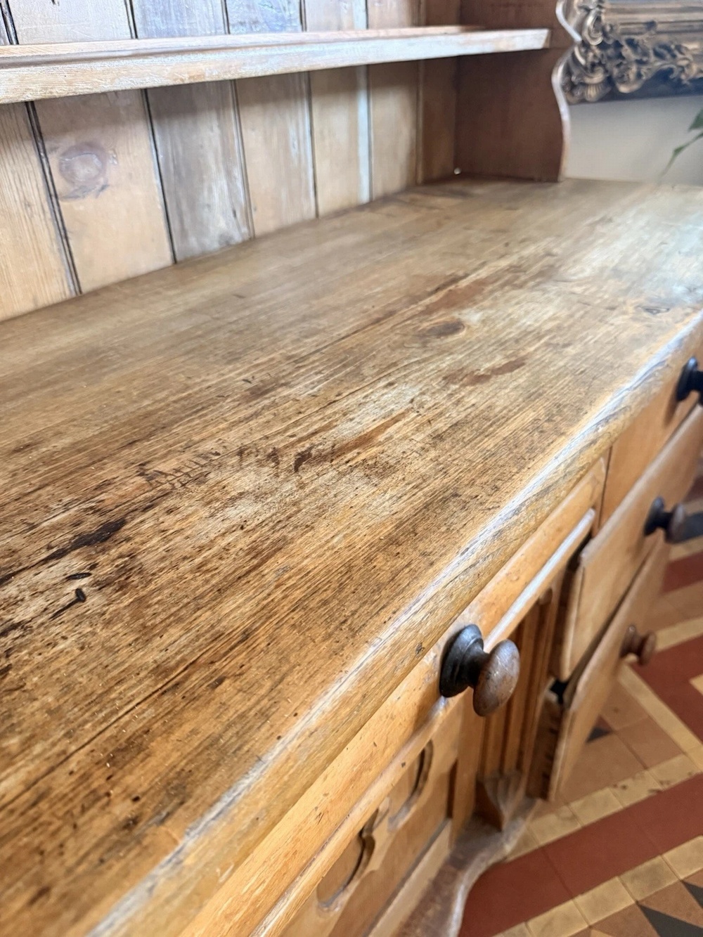 Substancial Welsh Antique Pine Rustic Country Dresser Sideboard Cupboard -1840 c