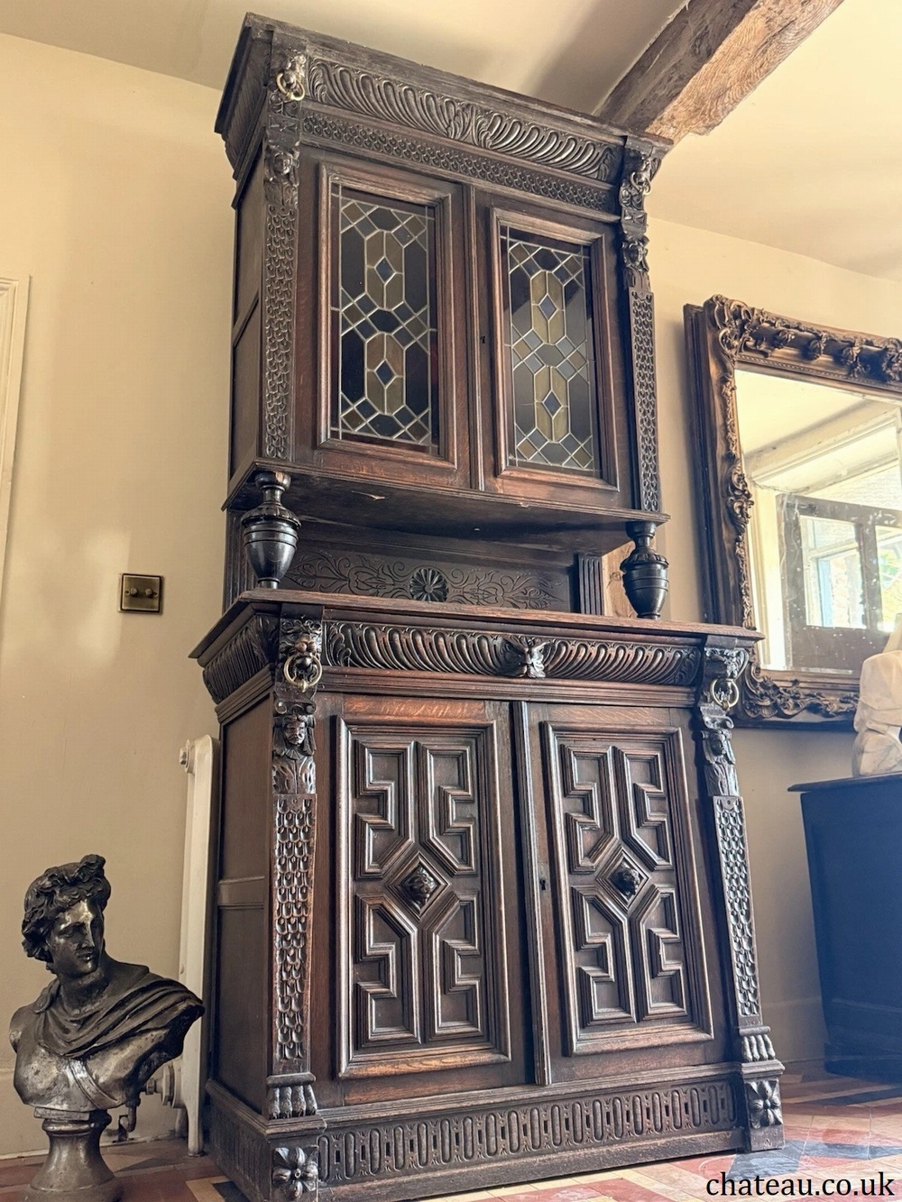 Antique Victorian original coloured lead glass cabinet