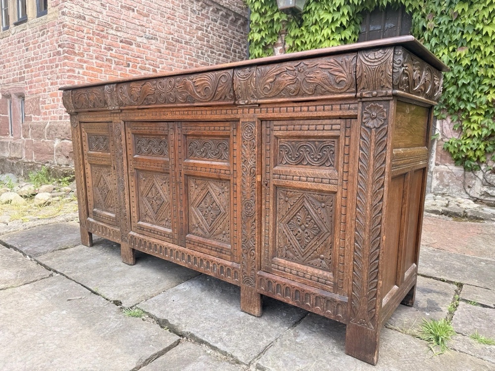 Large Victorian Carved Country House Jacobean Solid Antique Oak Carved Sideboard
