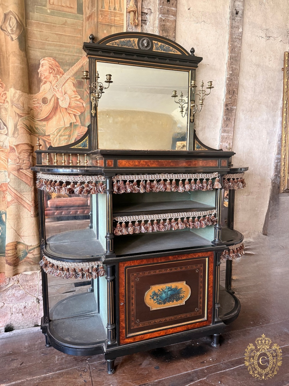 Rare Gillow & Co Ebonised Inlaid Aesthetic Movement Side Cabinet Chiffonier c.1885