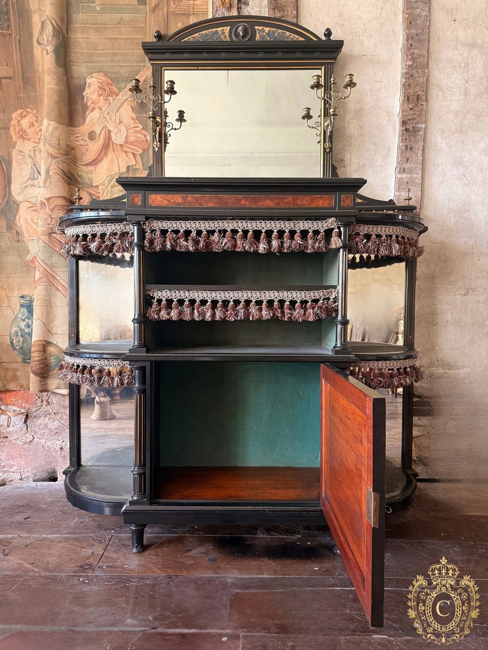 Rare Gillow & Co Ebonised Inlaid Aesthetic Movement Side Cabinet Chiffonier c.1885