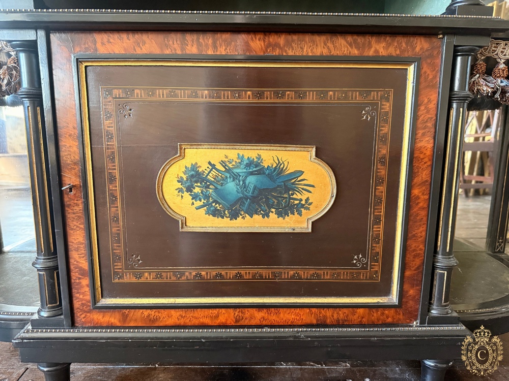 Rare Gillow & Co Ebonised Inlaid Aesthetic Movement Side Cabinet Chiffonier c.1885