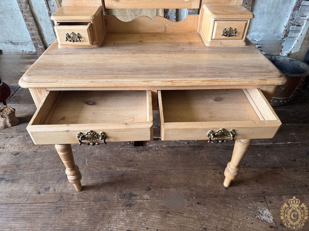 Antique Pine Washstand Dressing Table with Arched Mirror