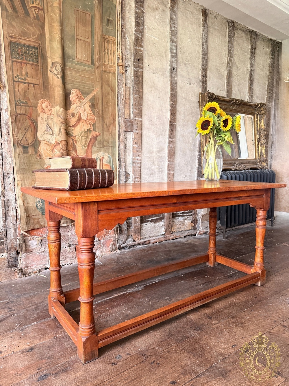 Large Vintage Burr Farmhouse Refectory Dining Table – 167cm